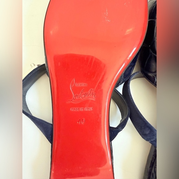 Christian Louboutin Dark Navy blue Choc lock flat calf ali embossed mules EU 40 - Picture 8 of 10
